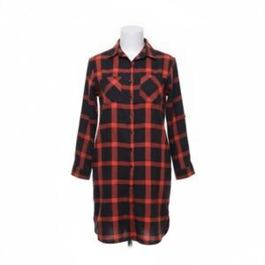 Acting Pro Womens Red & Black Buffalo Plaid Flannel Button Up Tunic Shirt Size M